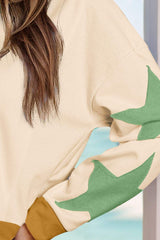 Star Contrast Round Neck Long Sleeve Sweatshirt - Trendsi - Flyclothing LLC
