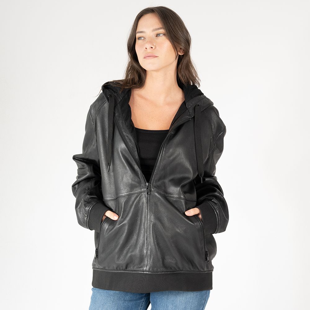 Yonji OS Leather Jacket, Black