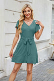 Tied Button Up Short Sleeve Mini Shirt Dress - Trendsi - Flyclothing LLC