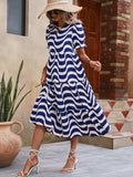 Wavy Striped Round Neck Short Sleeve Dress - Trendsi - Flyclothing LLC