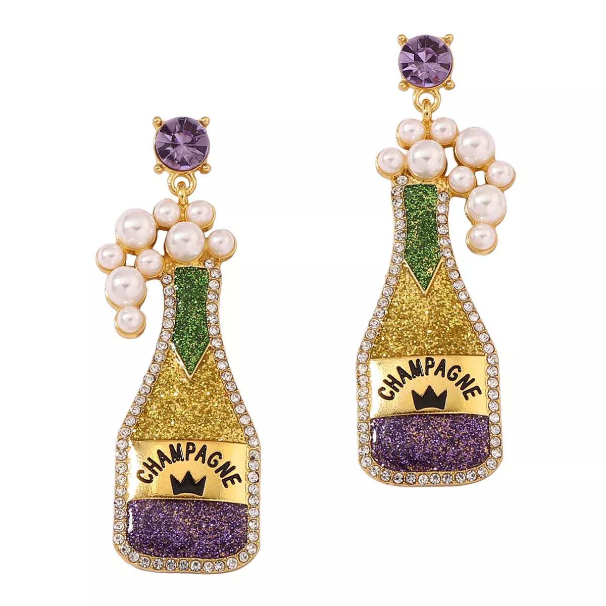 Champagne Bottle Earrings with Pearls - Trendsi - Flyclothing LLC