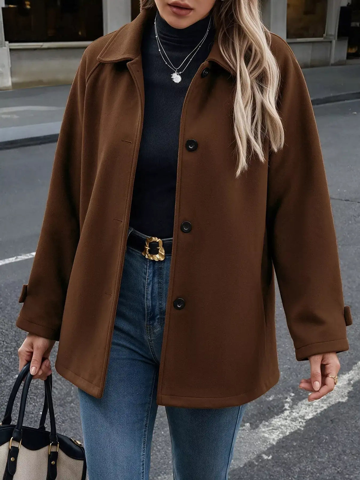 Single-Breasted Raglan Sleeve Outerwear - Trendsi - Flyclothing LLC