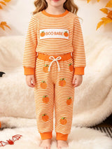 Children's Halloween Pumpkin Striped Long Sleeve Pajama Set - Trendsi - Flyclothing LLC