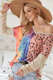 BiBi Print Block V Neck Top with Contrast Stitching - Trendsi - Flyclothing LLC