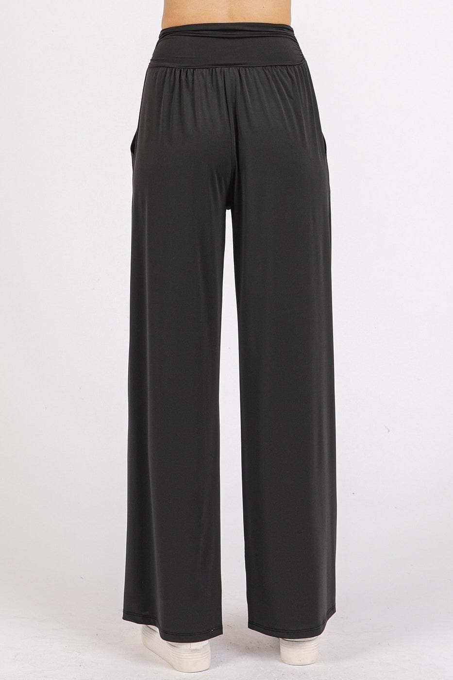Mittoshop Stretch Banded Waist Wide Leg Pants with Pockets - Trendsi - Flyclothing LLC