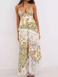 Lace Detail Ruffled Floral V-Neck Maxi Dress - Trendsi - Flyclothing LLC