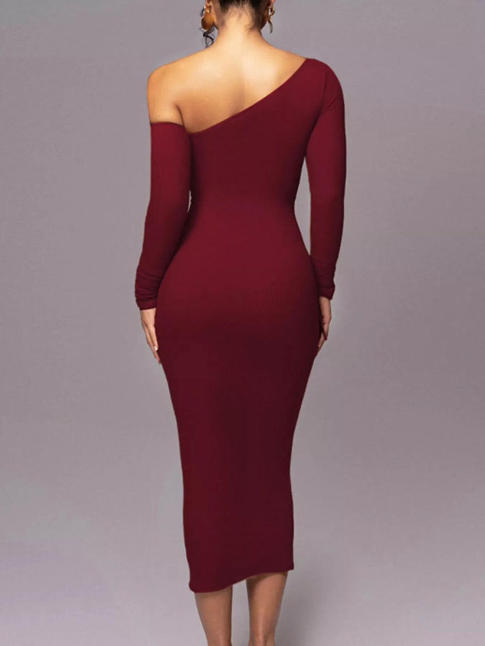 One-Shoulder Ruched Bodycon Midi Dress - Trendsi - Flyclothing LLC
