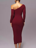 One-Shoulder Ruched Bodycon Midi Dress - Trendsi - Flyclothing LLC