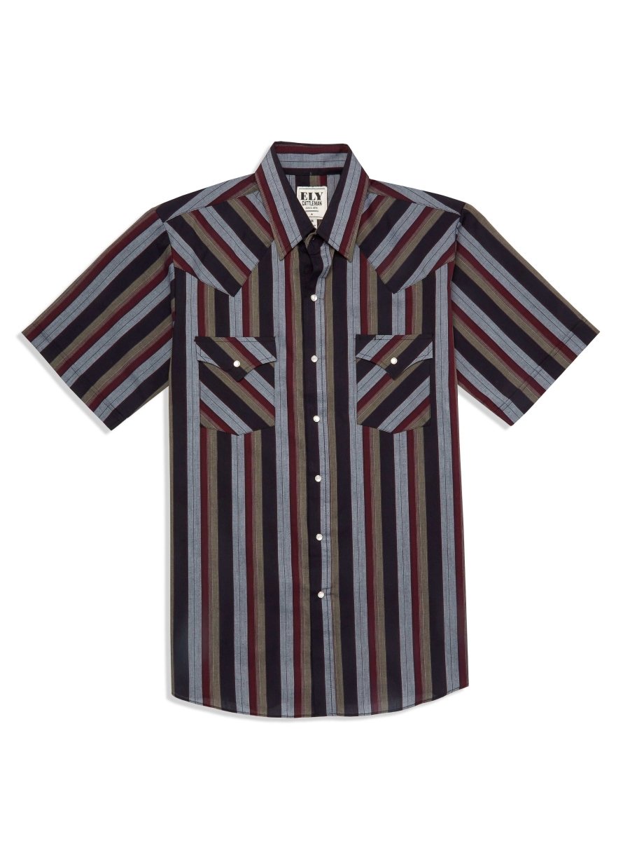 Men's Ely Cattleman Short Sleeve Stripe Western Snap Shirt - Ely Cattleman - Flyclothing LLC