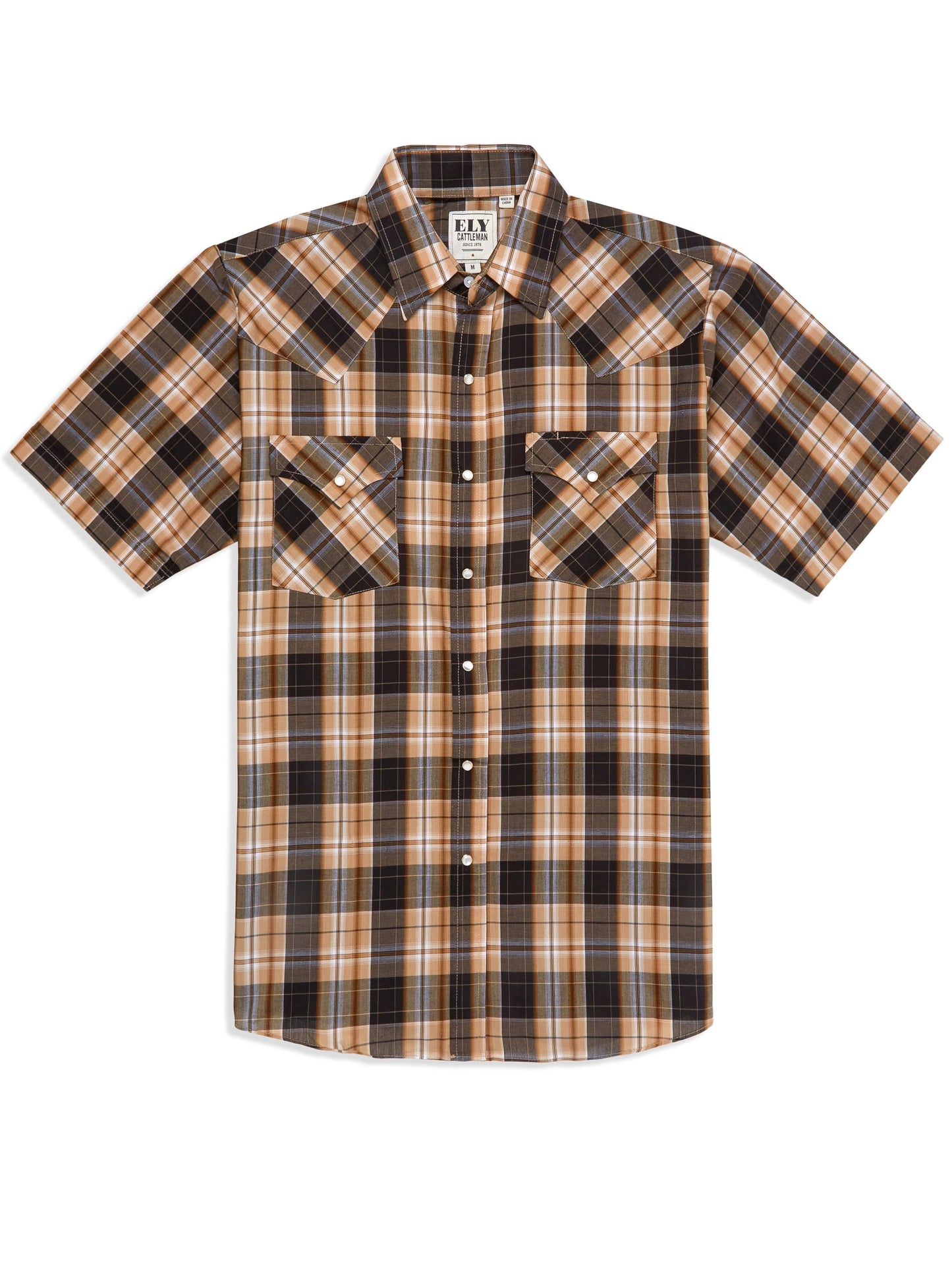 Men's Ely Cattleman Short Sleeve Plaid Western Snap Shirt