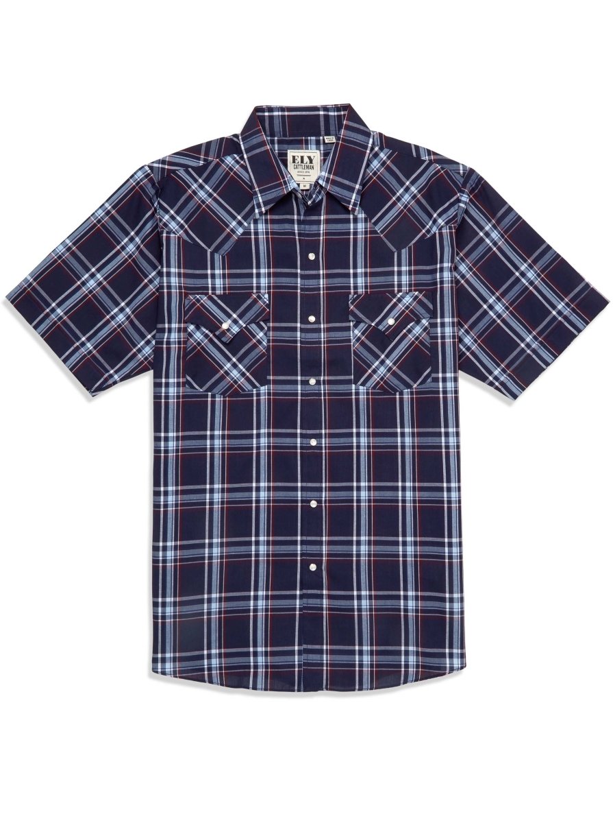 Men's Ely Cattleman Short Sleeve Plaid Western Snap Shirt - Ely Cattleman - Flyclothing LLC