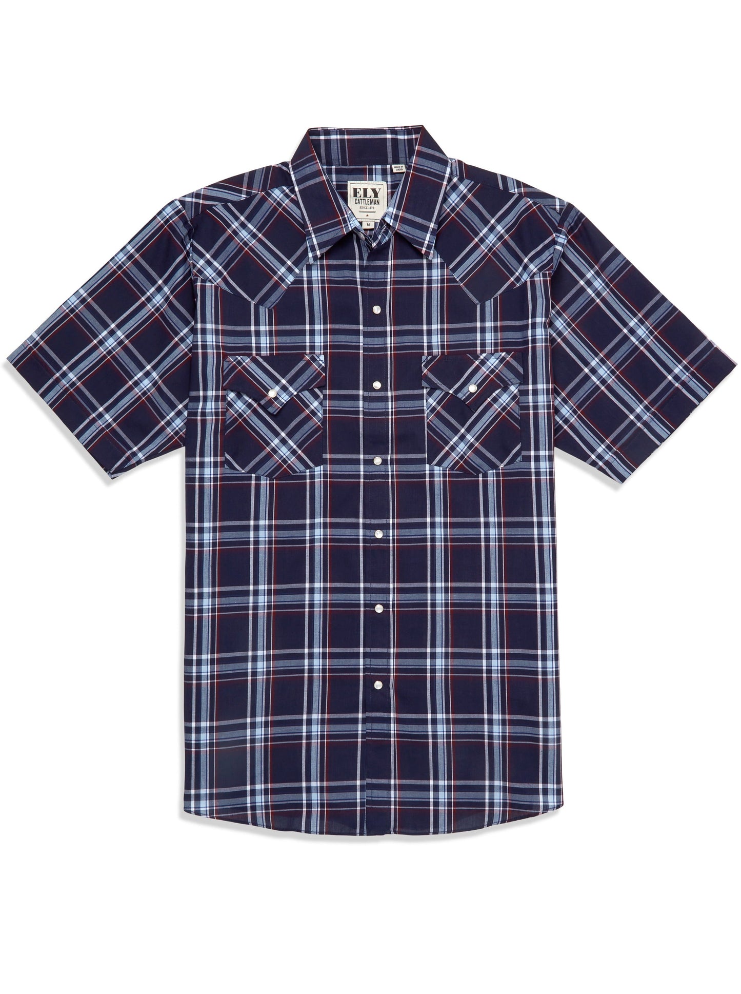 Men's Ely Cattleman Short Sleeve Plaid Western Snap Shirt