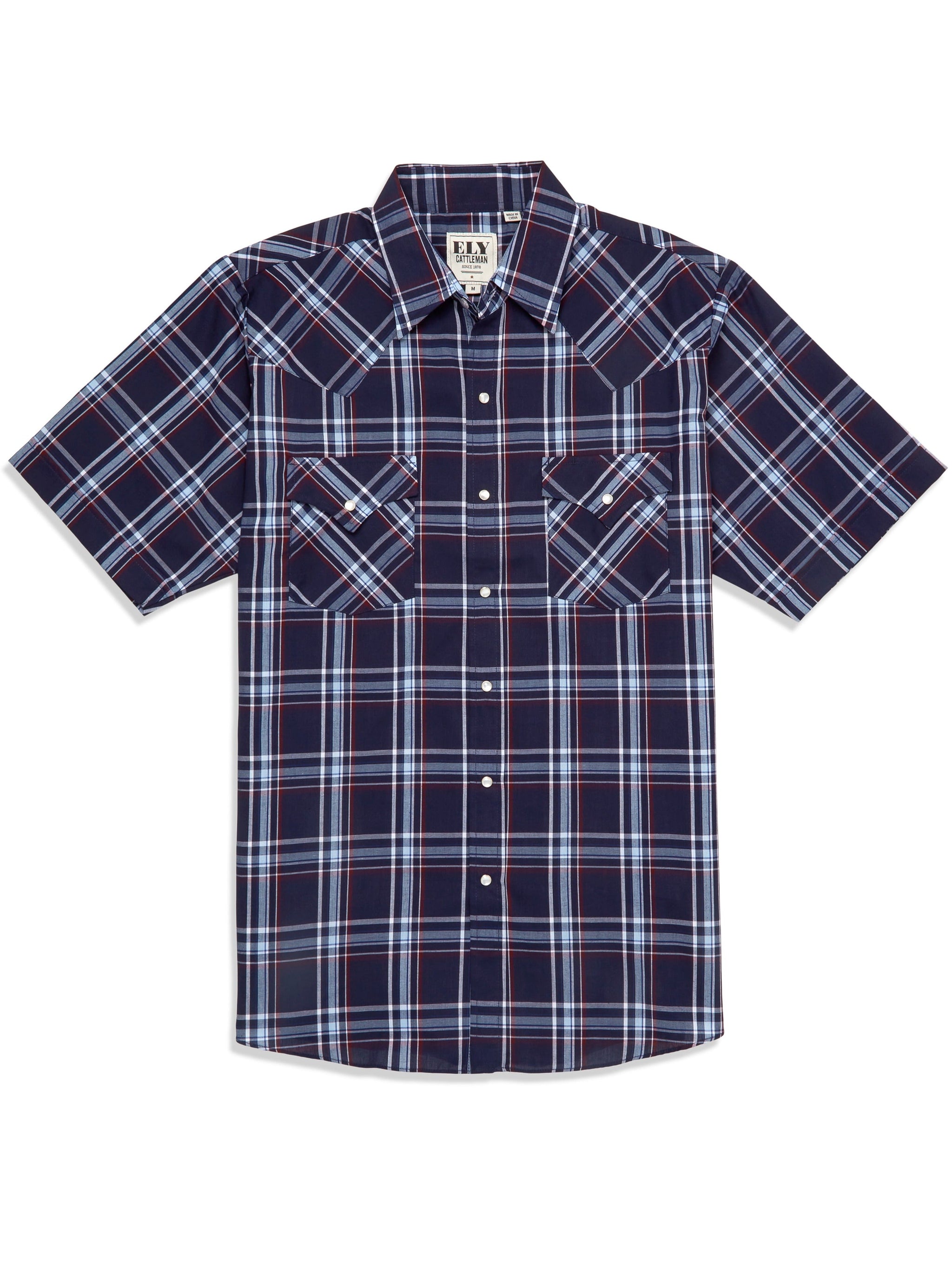 Men's Ely Cattleman Short Sleeve Plaid Western Snap Shirt
