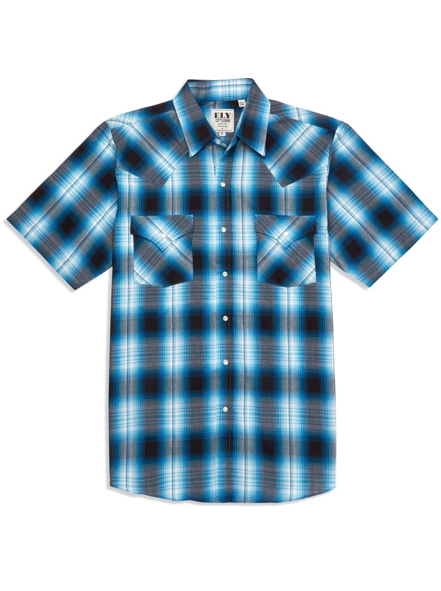 Men's Ely Cattleman Short Sleeve Plaid Western Snap Shirt - Ely Cattleman - Flyclothing LLC