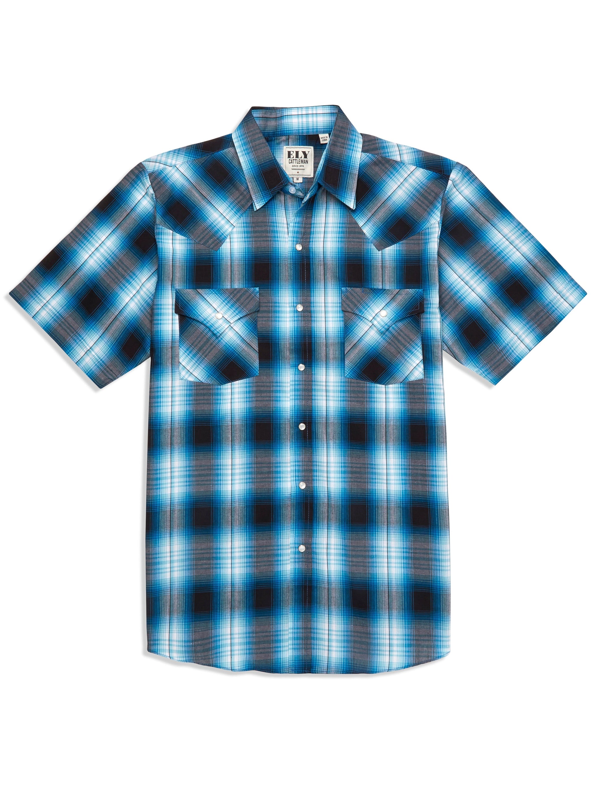 Men's Ely Cattleman Short Sleeve Plaid Western Snap Shirt