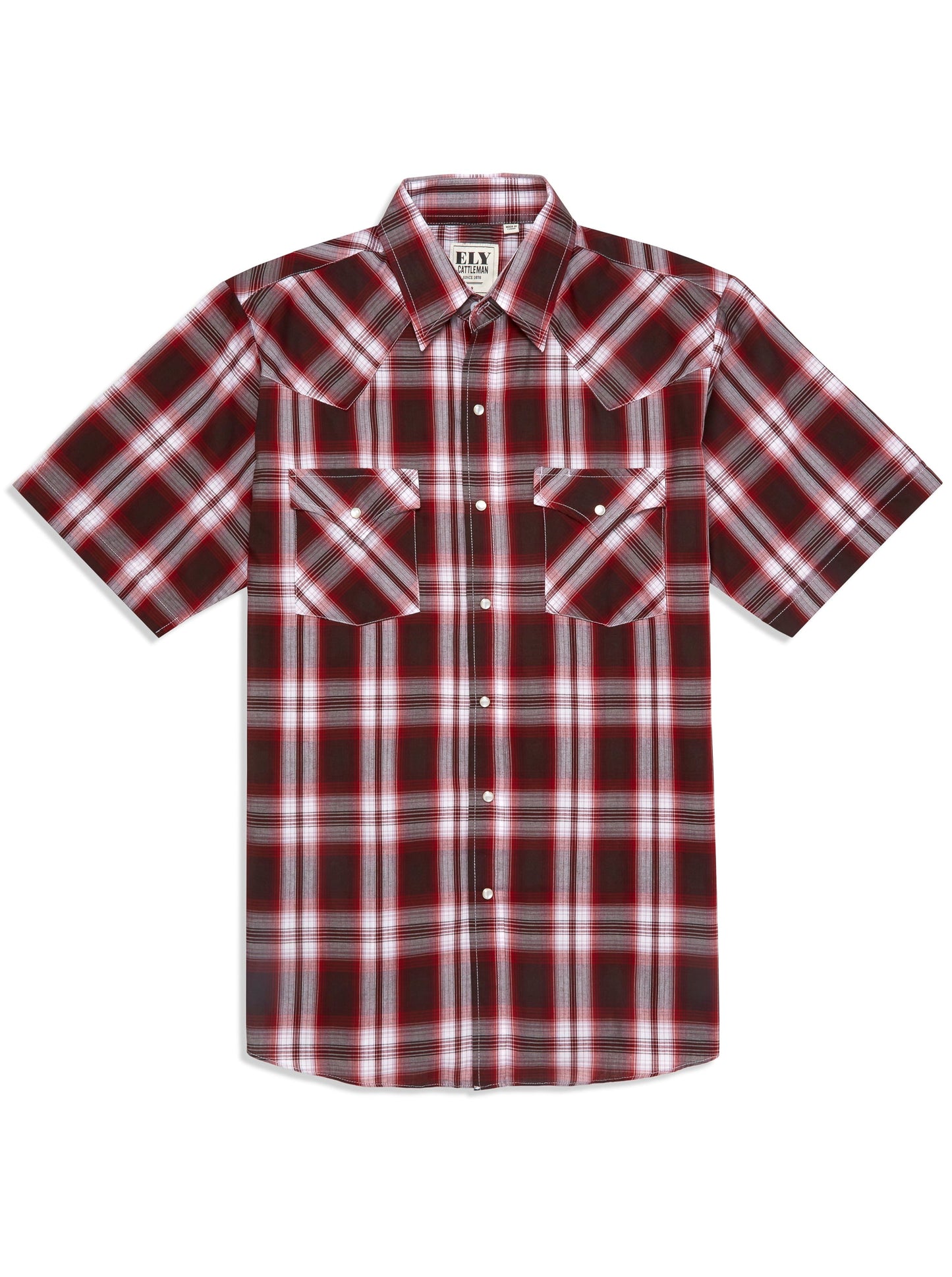 Men's Ely Cattleman Short Sleeve Plaid Western Snap Shirt