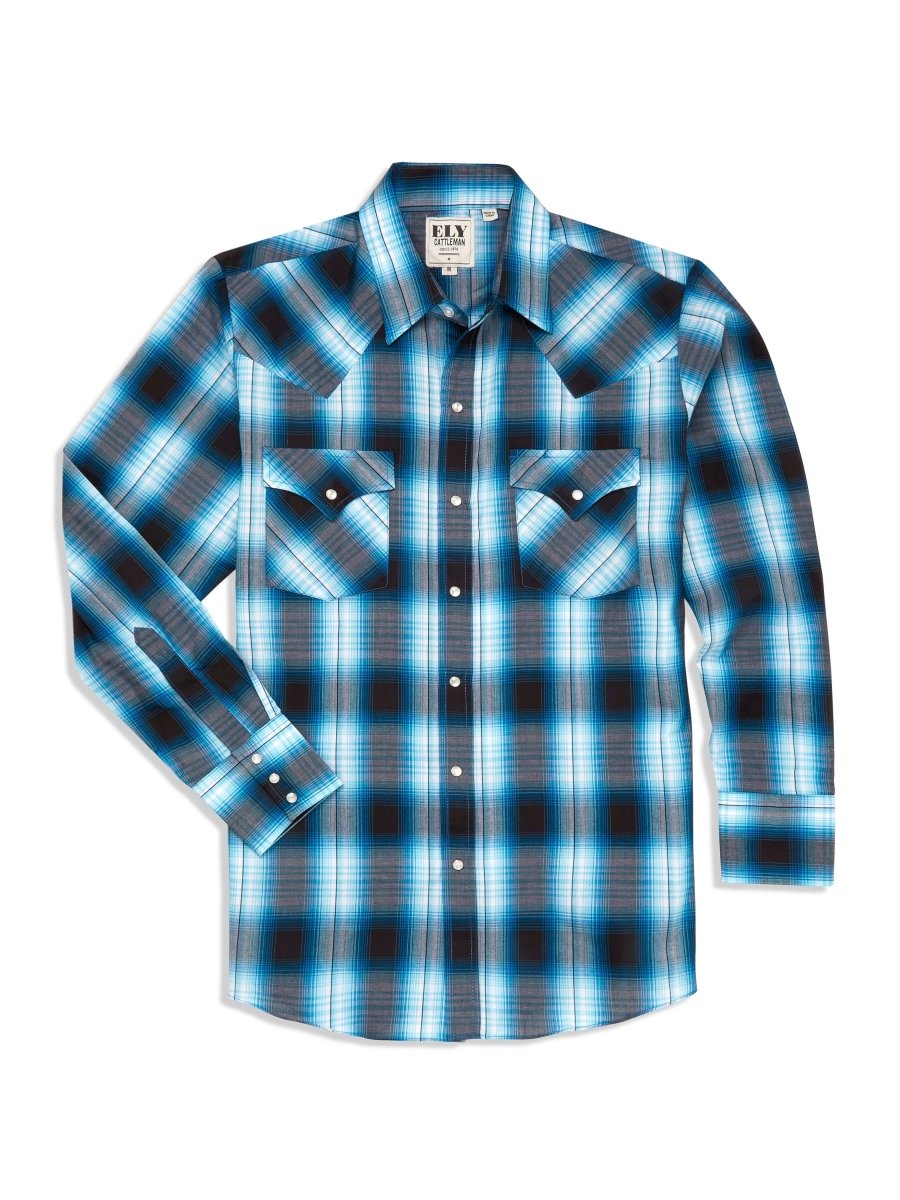 Men's Ely Cattleman Long Sleeve Plaid Western Snap Shirt - Ely Cattleman - Flyclothing LLC