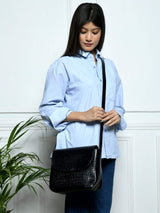 Diva Black Croco Sling Bag - Classy Leather Bags - Flyclothing LLC