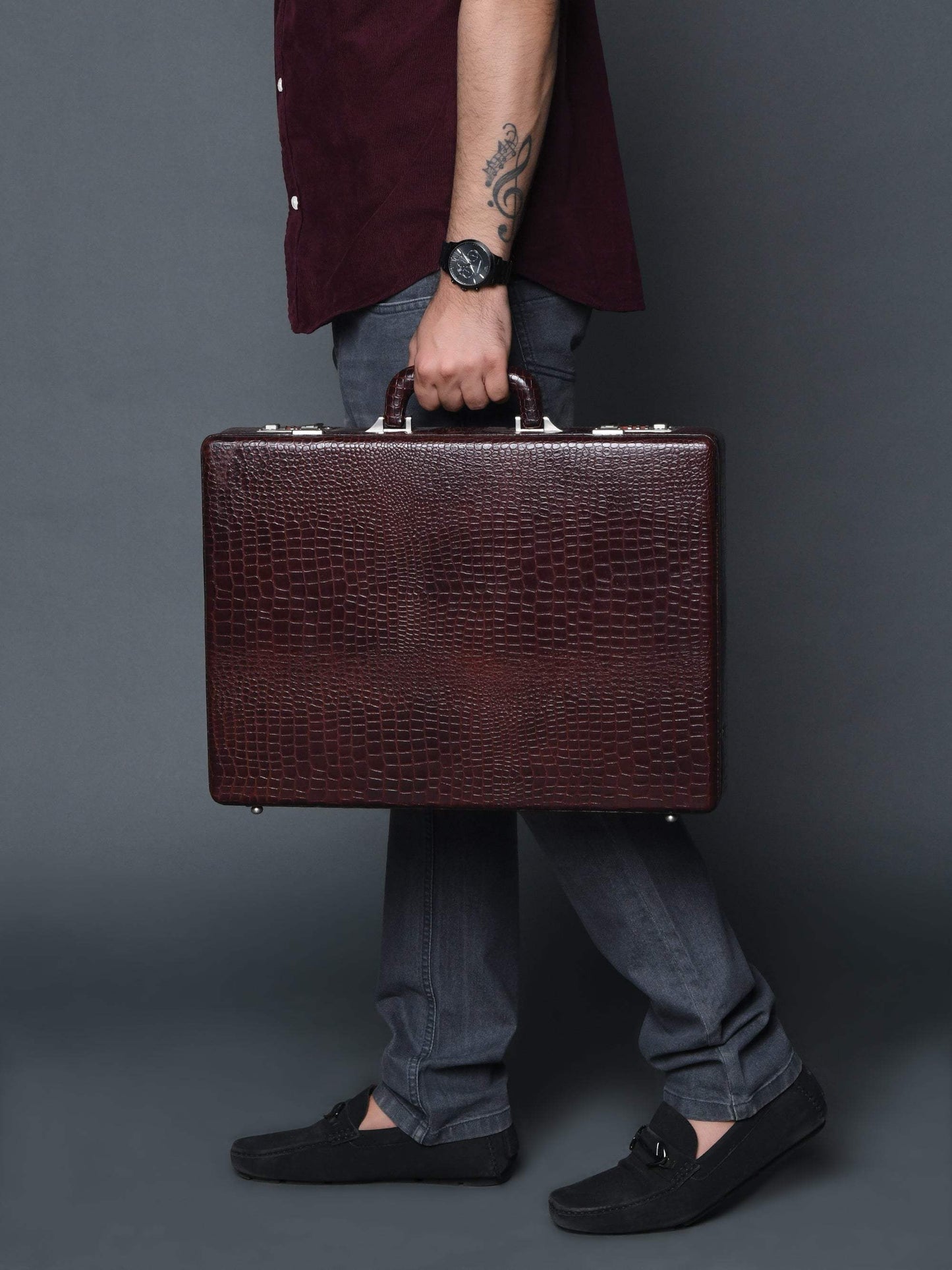 Executive Croco Leather Briefcase/Suitcase- Brown - Classy Leather Bags - Flyclothing LLC