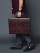 Executive Croco Leather Briefcase/Suitcase- Brown - Classy Leather Bags - Flyclothing LLC