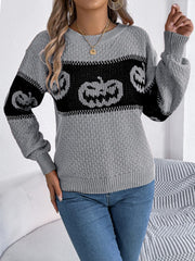 Pumpkin Round Neck Long Sleeve Sweater - Trendsi
