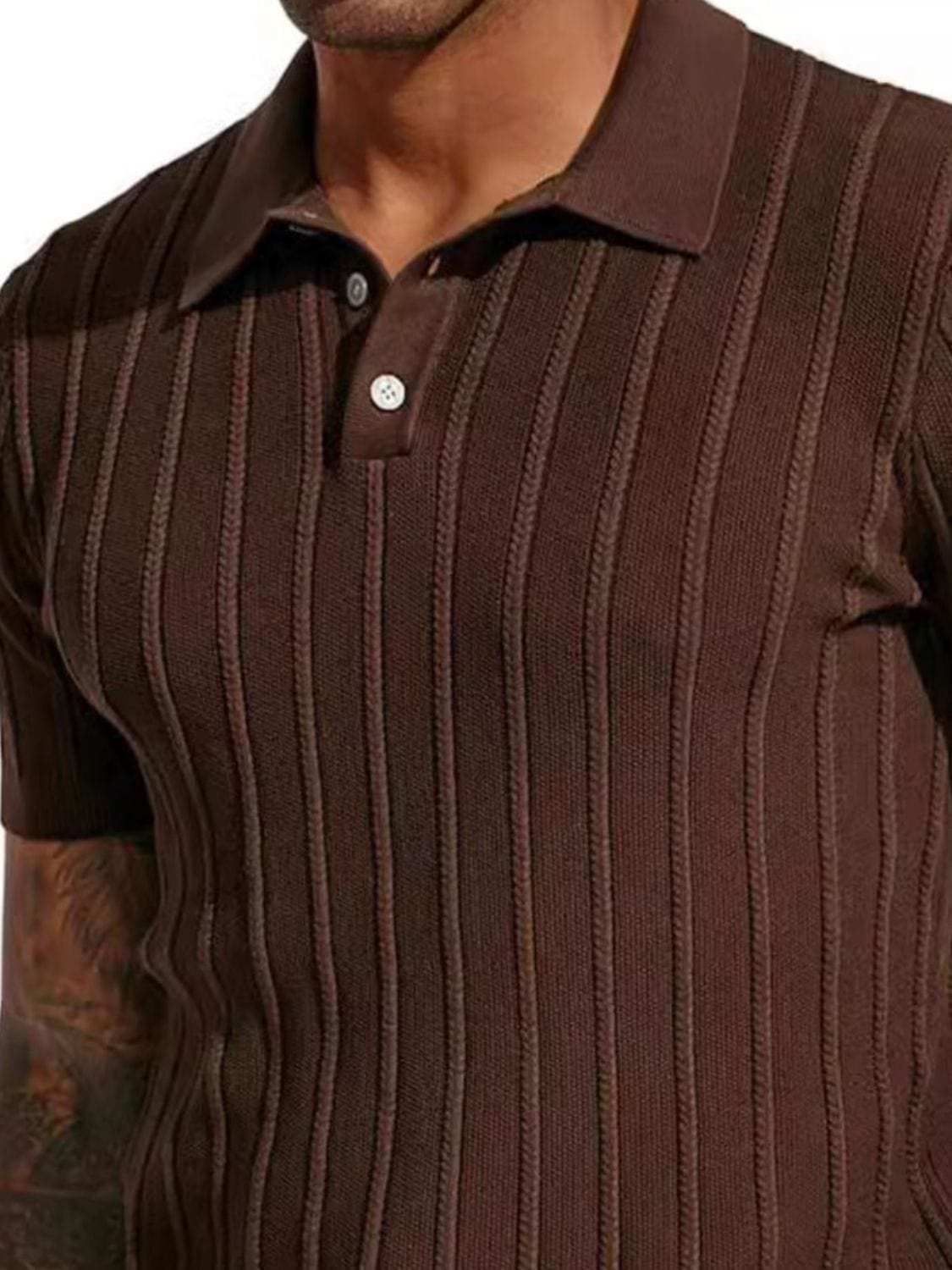 Men's Full Size Button Detail Short Sleeve Polo Plus Size - Trendsi - Flyclothing LLC