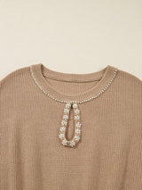 Pearl Embellished Keyhole Ribbed Sweater Dress - Trendsi - Flyclothing LLC