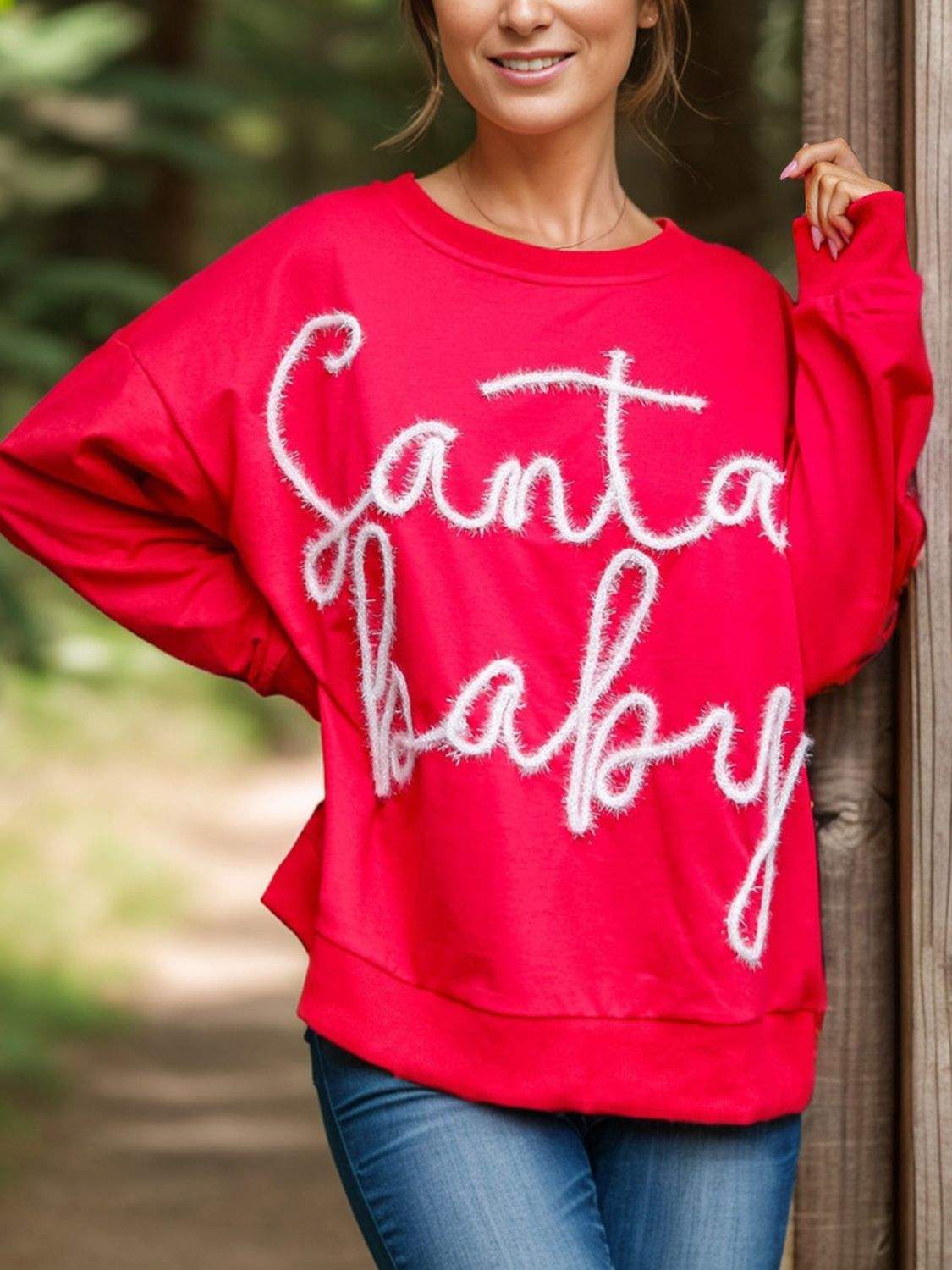 Letter Round Neck Long Sleeve Sweatshirt - Trendsi - Flyclothing LLC