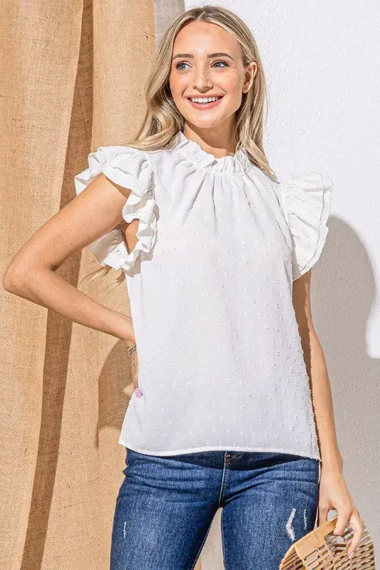 And The Why Polka Dot Textured Double Layered Ruffles Blouse - Trendsi - Flyclothing LLC
