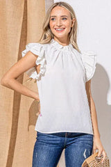 And The Why Polka Dot Textured Double Layered Ruffles Blouse - Trendsi - Flyclothing LLC