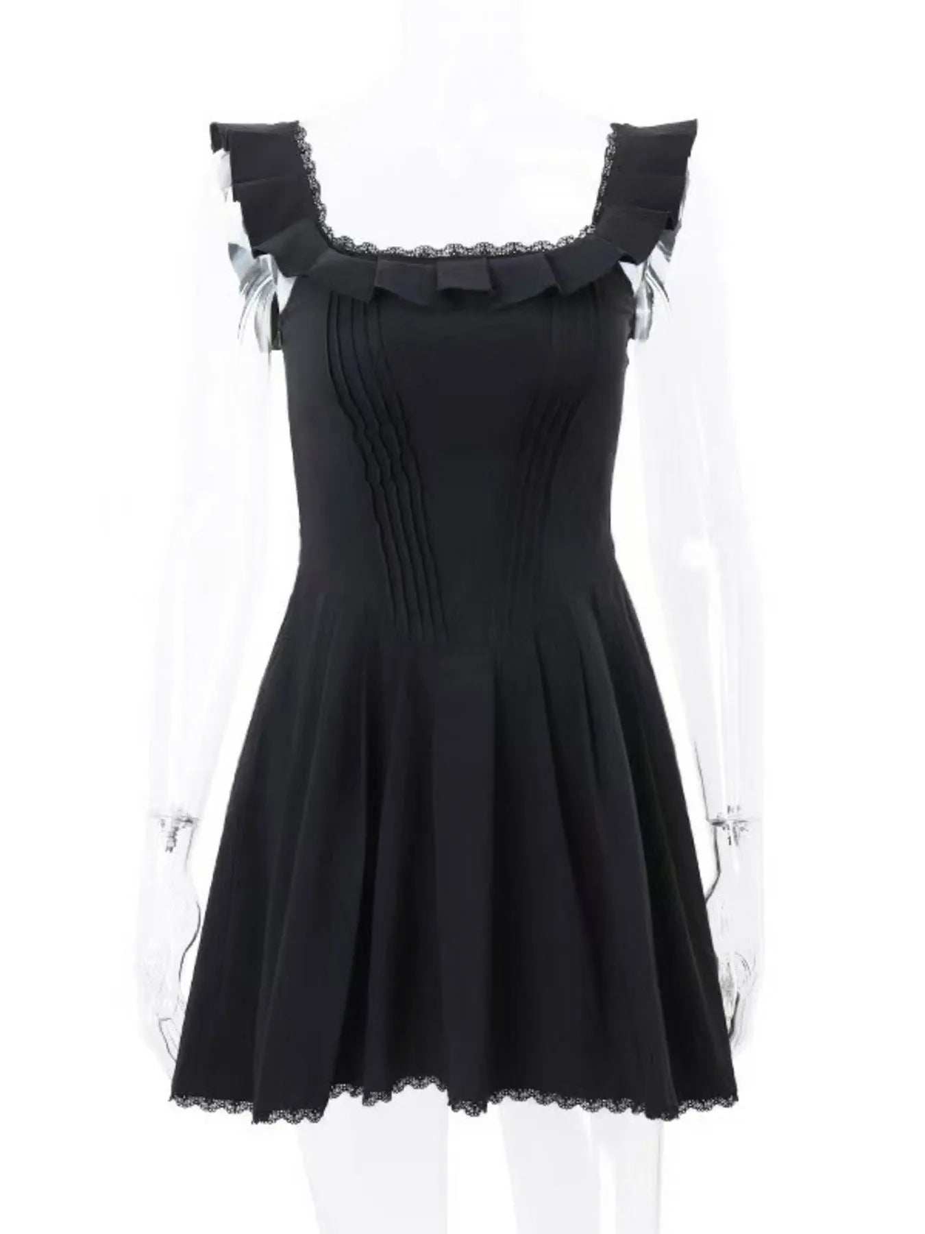 Square Neck Pleated Mini Dress - Trendsi - Flyclothing LLC