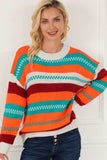 Contrast Striped Round Neck Long Sleeve Sweater - Trendsi - Flyclothing LLC