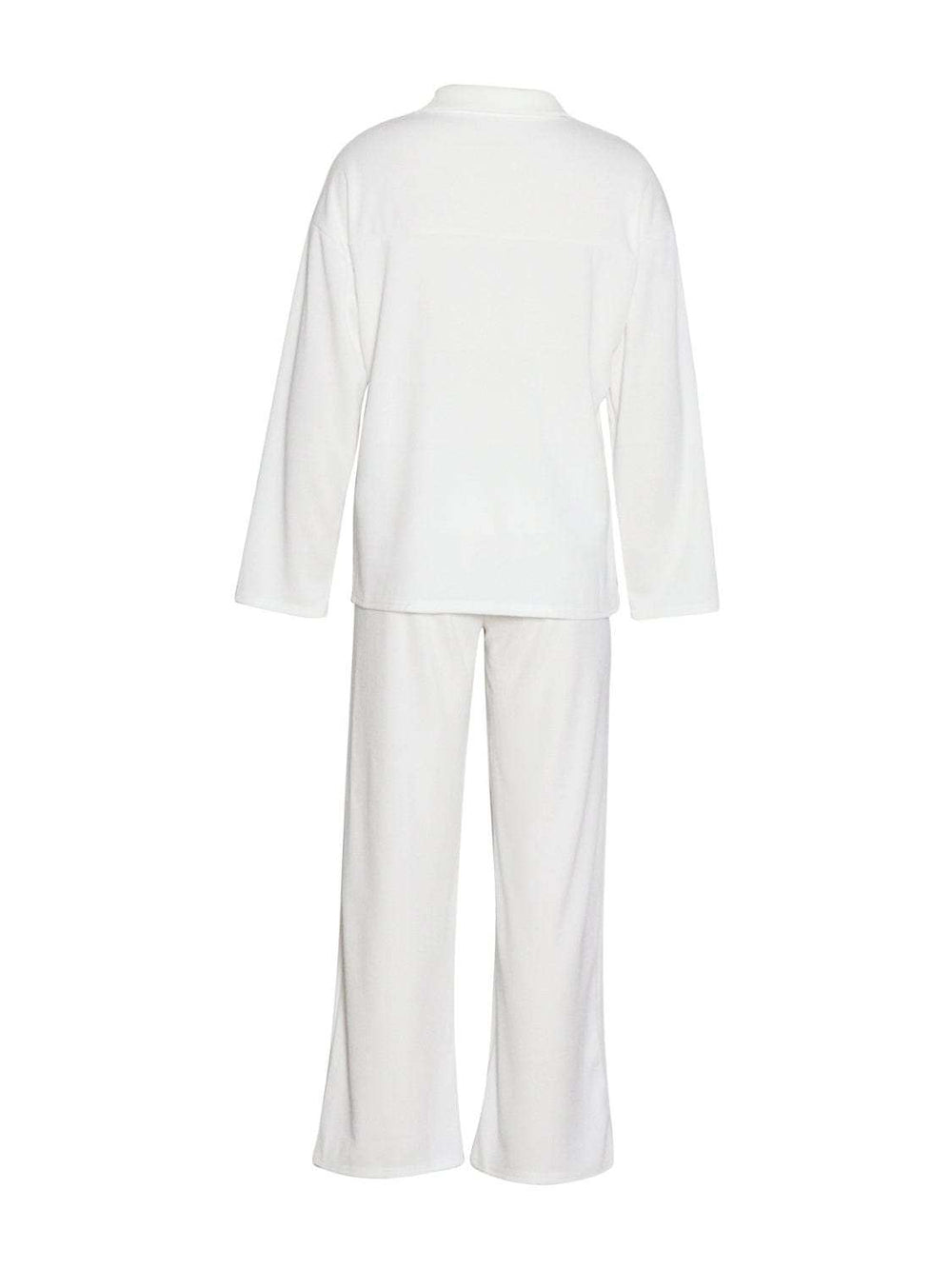 Collared Neck Long Sleeve Top and Drawstring Pants Set - Trendsi - Flyclothing LLC