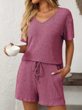 Mandy V-Neck Short Sleeve Top and Shorts Set - Trendsi - Flyclothing LLC