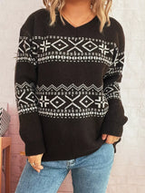 Geometric Dropped Shoulder Long Sleeve Sweater - Trendsi - Flyclothing LLC