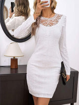 Lace Detail Round Neck Long Sleeve Mini Dress - Trendsi - Flyclothing LLC