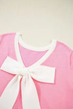 Bow Back Round Neck Short Sleeve Knit Top - Trendsi - Flyclothing LLC