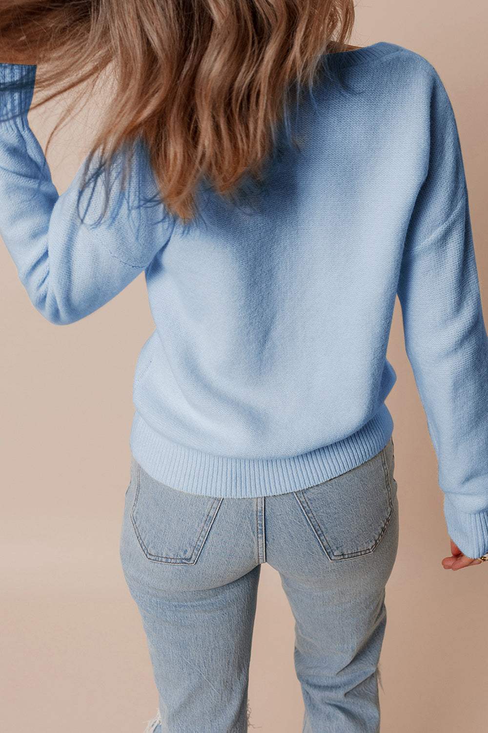 Crochet Flower Round Neck Dropped Shoulder Sweater - Trendsi - Flyclothing LLC