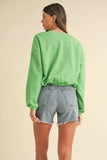 Mable Round Neck Letter Embroidery Crop Sweatshirt - Trendsi - Flyclothing LLC