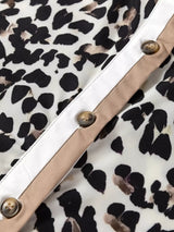 Striped Collar Leopard Print Long Sleeve Flared Dress - Trendsi - Flyclothing LLC