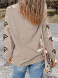 Gobble Corded Ribbed Thanksgiving Turkey Sequin Patched Sleeve Sweatshirt - Trendsi - Flyclothing LLC