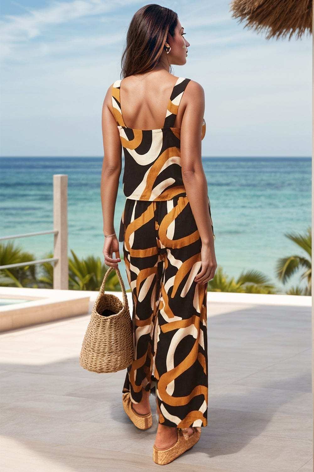 Printed Square Neck Top and Pants Set - Trendsi - Flyclothing LLC