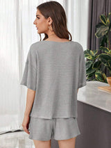 Full Size Waffle-Knit Dropped Shoulder Top and Shorts Set - Trendsi - Flyclothing LLC