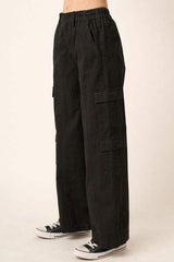 Mittoshop Low Rise Elastic Cover Waistband Cargo Pants - Trendsi - Flyclothing LLC