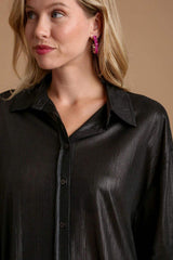 Umgee Side Slit Button Up Long Sleeve Shirt - Trendsi - Flyclothing LLC