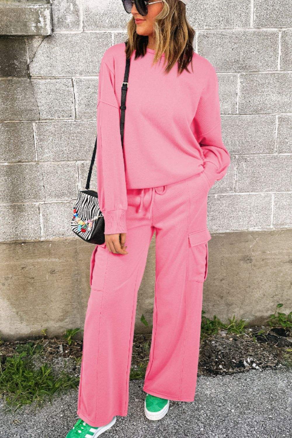 Full Size Round Neck Long Sleeve Top and Drawstring Pants Set - Trendsi - Flyclothing LLC
