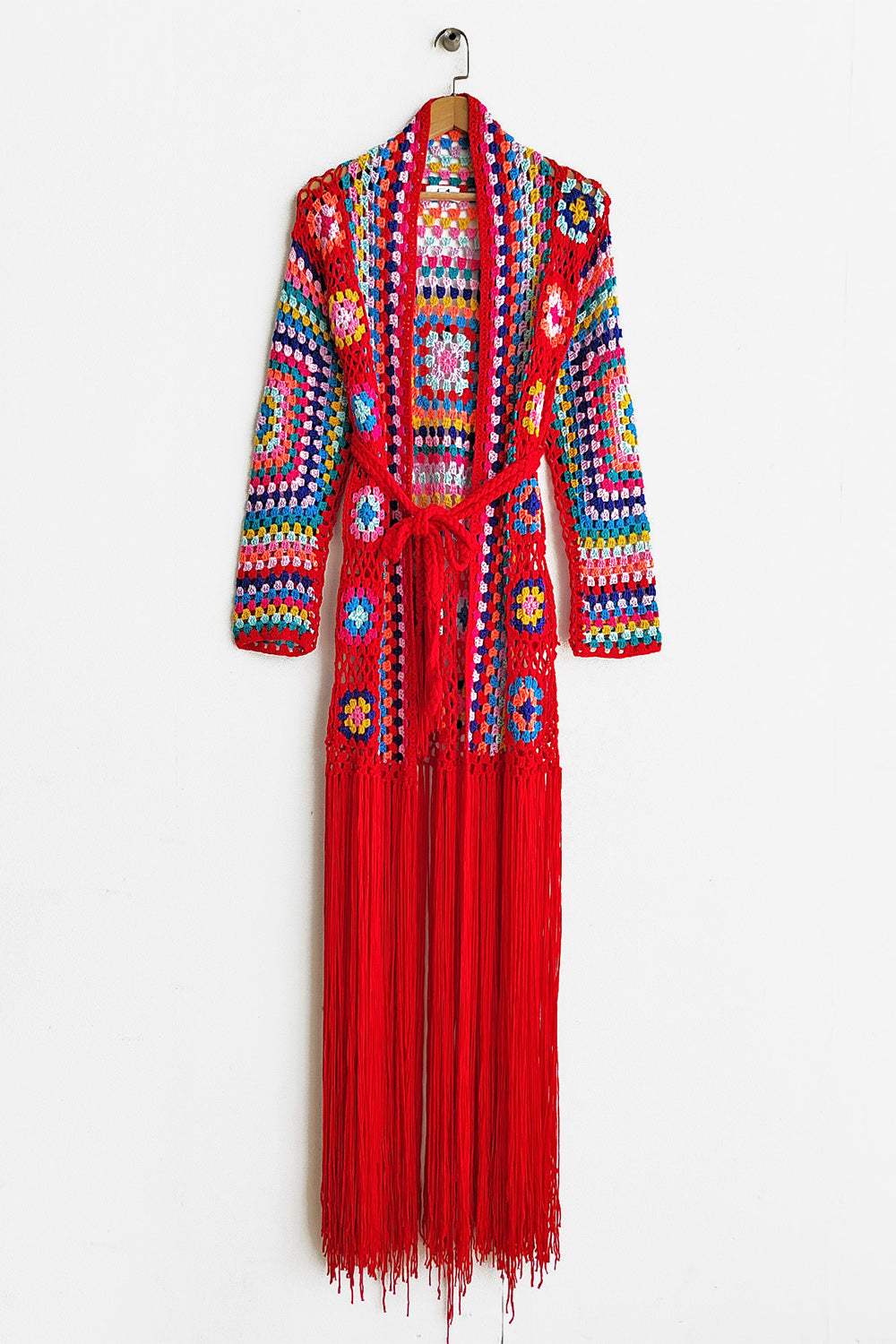 Fringe Tied Long Sleeve Cardigan - Trendsi - Flyclothing LLC