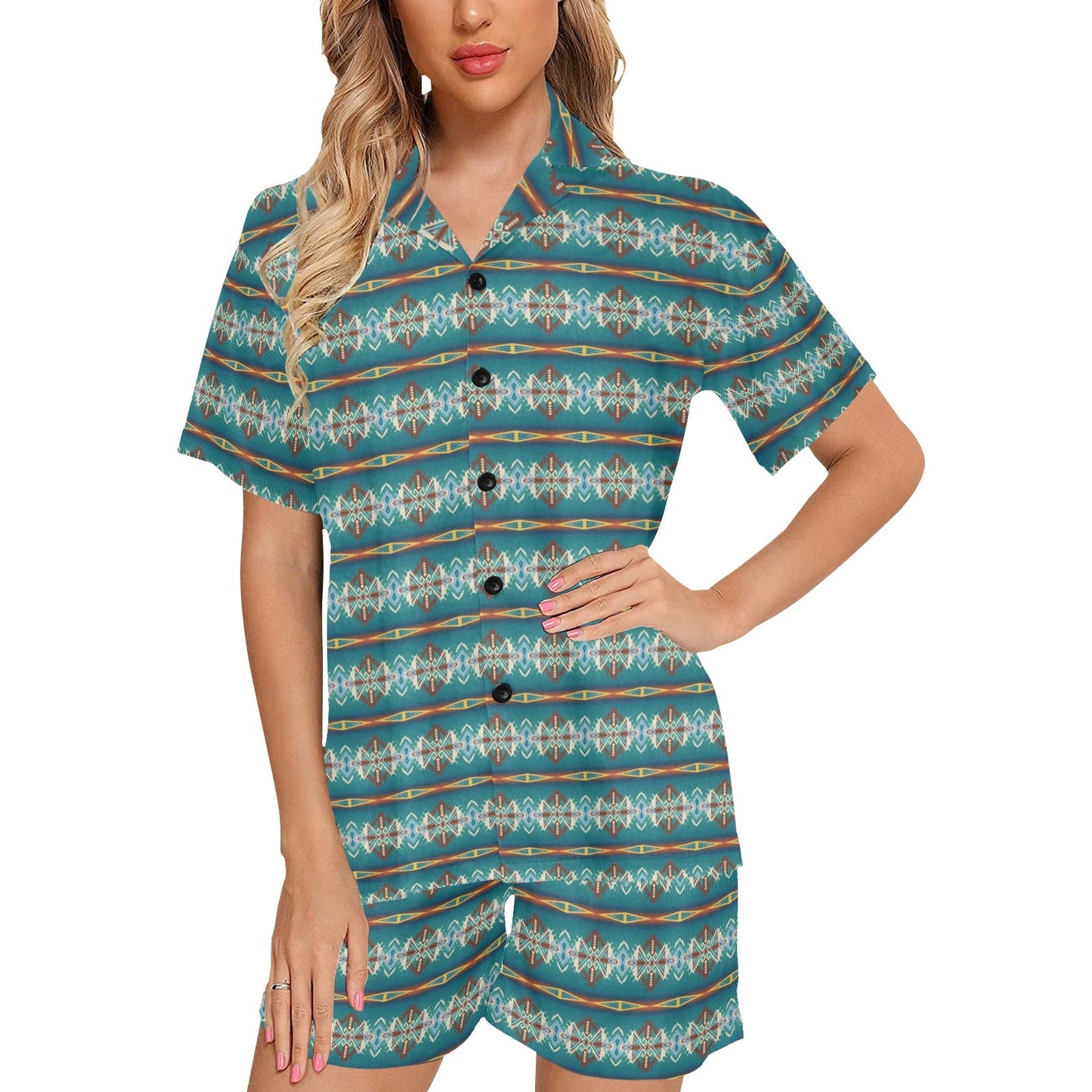 Baha Ranch Teal Aztec Women's Western Pajama Set
