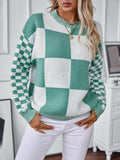 Color Block Round Neck Long Sleeve Sweater - Trendsi