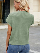 Round Neck Short Sleeve Sweater - Trendsi - Flyclothing LLC